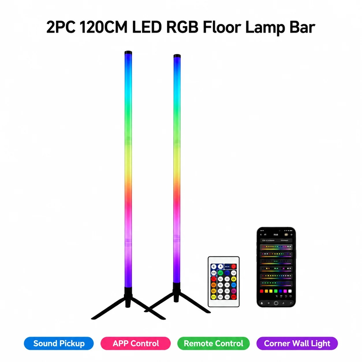 2PCS 120CM RGB Floor Lamp, Sou - Esports Gaming Room 评论和价格