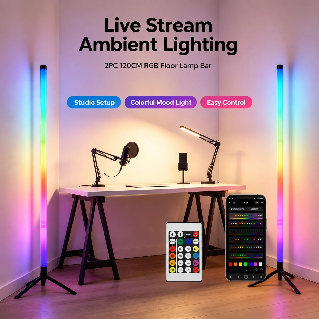 2PCS 120CM RGB Floor Lamp, Sou - Esports Gaming Room 评论和价格