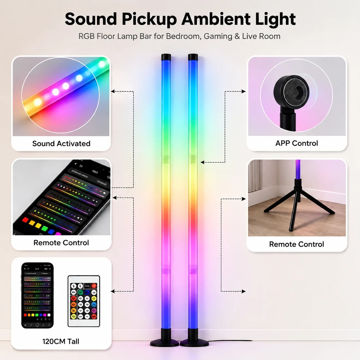 2PCS 120CM RGB Floor Lamp, Sou - Esports Gaming Room 评论和价格