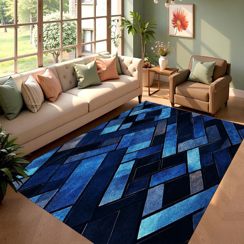 Nordic Blue Geometric Patchwor - Esports Gaming Room 评论和价格